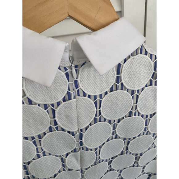 Jude Connally Collection Womens Dress Small White Geometric Blue Stripe - Picture 4 of 8